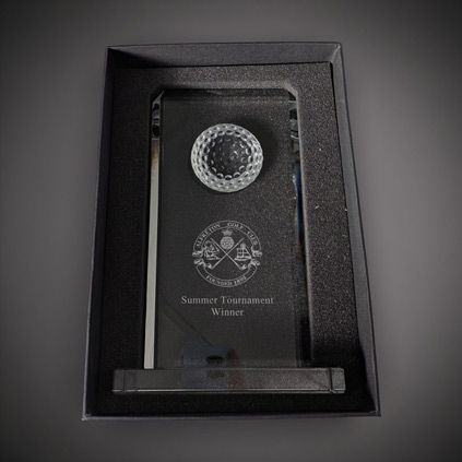 Logo Engraved Crystal Golf Ball Rectangle Award 24cm