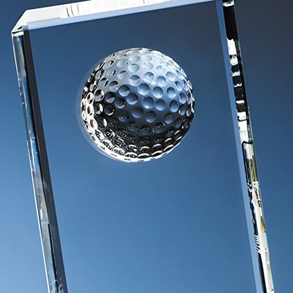 Logo Engraved Crystal Golf Ball Rectangle Award 24cm