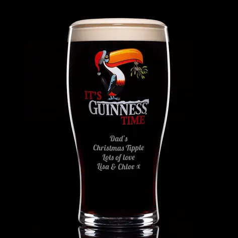 Engraved Christmas Guinness Toucan Pint Glass