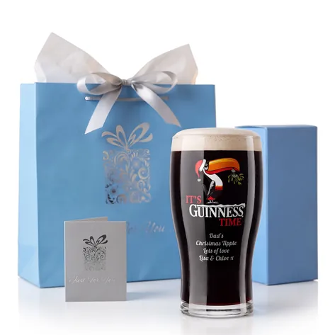 Engraved Christmas Guinness Toucan Pint Glass