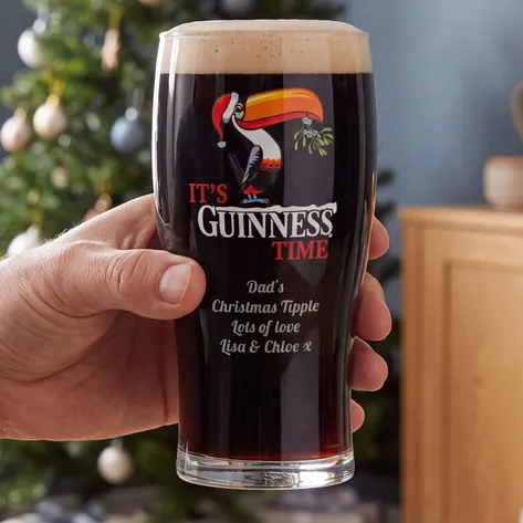 Engraved Christmas Guinness Toucan Pint Glass