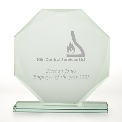 Logo Engraved Octagonal Heavyweight Glass Trophy Award 18cm