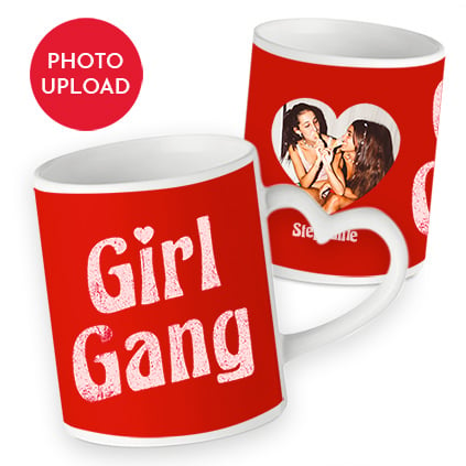Personalised Photo Upload Girl Gang Heart Handled Mug
