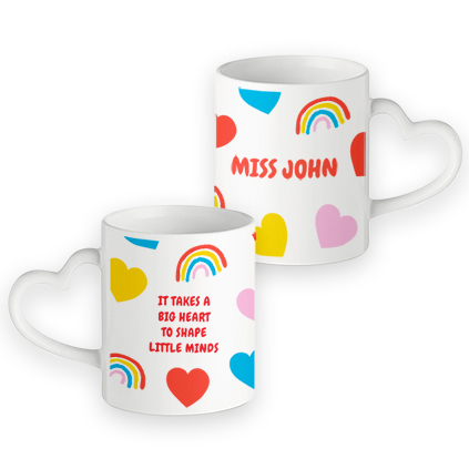 Personalised Big Heart To Teach Little Minds Heart Handle Mug