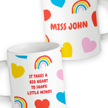 Personalised Big Heart To Teach Little Minds Heart Handle Mug