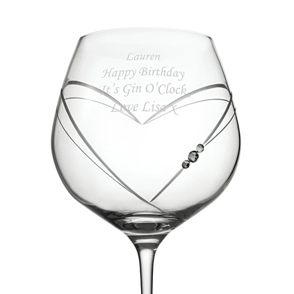 Personalised Heart Cut Gin Ballon Glass With Swarovski Elements