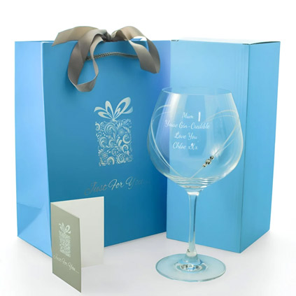 Personalised Heart Cut Gin Ballon Glass With Swarovski Elements