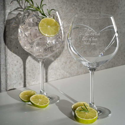 Personalised Heart Cut Gin Ballon Glass With Swarovski Elements