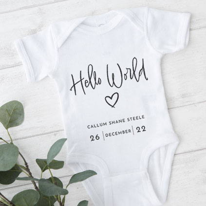 Personalised Hello World Baby Grow