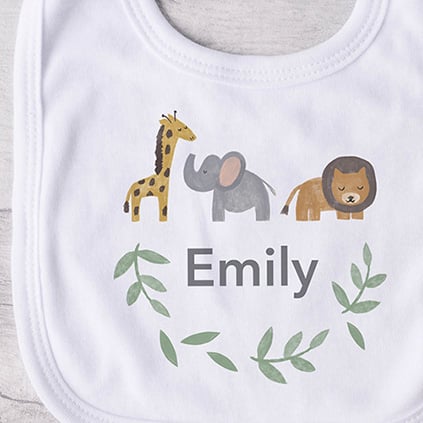 Personalised Jungle Animals Baby Bib