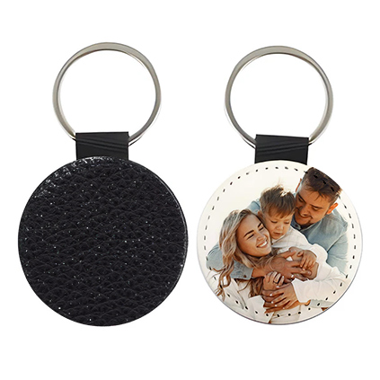 Full Photo Round PU Leather Keyring