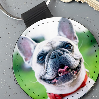 Full Photo Round PU Leather Keyring