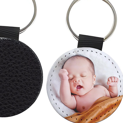 Full Photo Round PU Leather Keyring