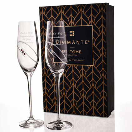 Personalised Champagne Flutes Pink And Blue Rings With Swarovski Elements