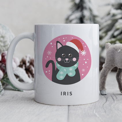 Personalised Black Cat Christmas Mug