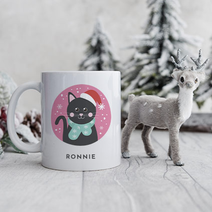 Personalised Black Cat Christmas Mug