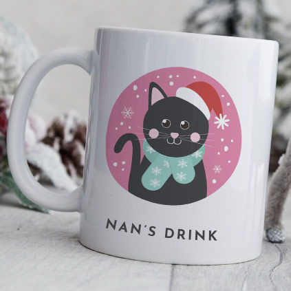 Personalised Black Cat Christmas Mug