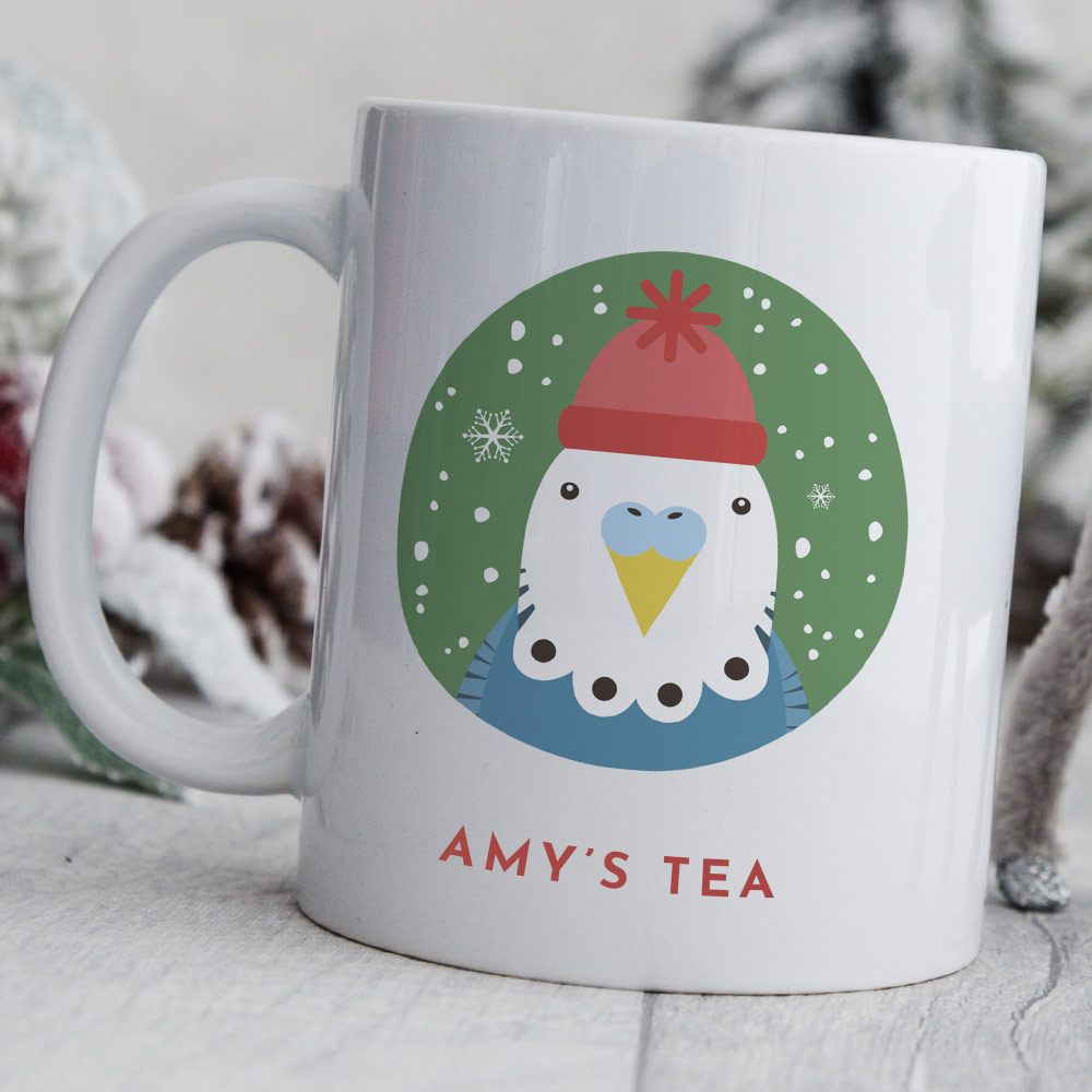 Personalised Budgie Christmas Mug