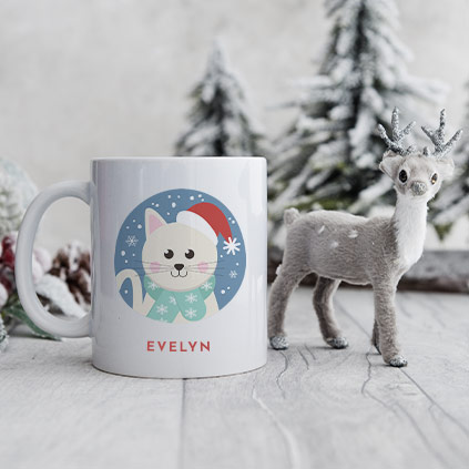 Personalised White Cat Christmas Mug