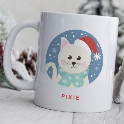 Personalised White Cat Christmas Mug