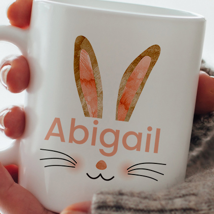 Personalised Pink Bunny Ears Name Mug