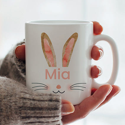 Personalised Pink Bunny Ears Name Mug