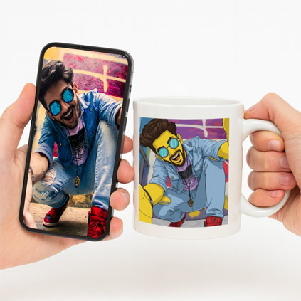 Personalised Yellow Cartoon Photo Mug With Message