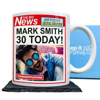 Personalised Birthday Mug Newspaper Headline Any Age