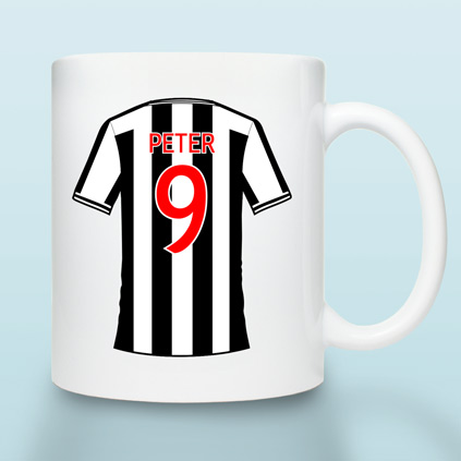 Personalised Tyneside Black And White Football Shirt Mug