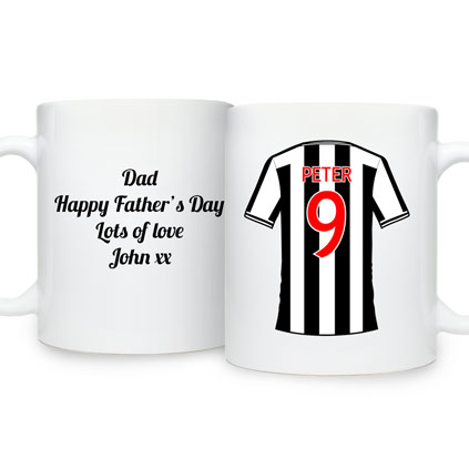 Personalised Tyneside Black And White Football Shirt Mug