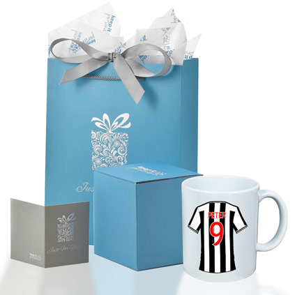 Personalised Tyneside Black And White Football Shirt Mug