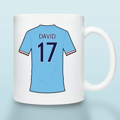 Personalised Manchester Blue Football Shirt Mug