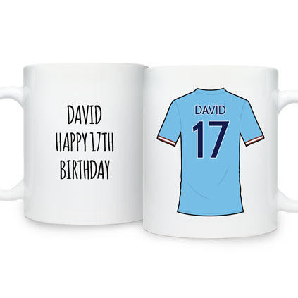 Personalised Manchester Blue Football Shirt Mug