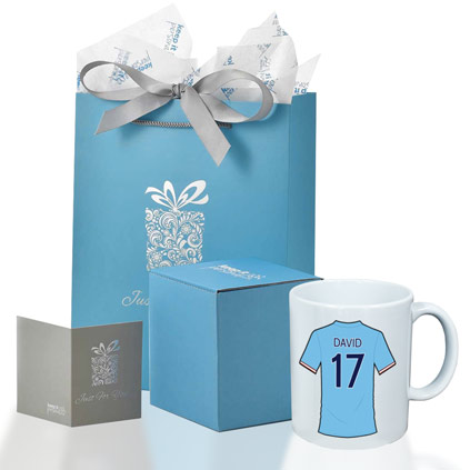 Personalised Manchester Blue Football Shirt Mug