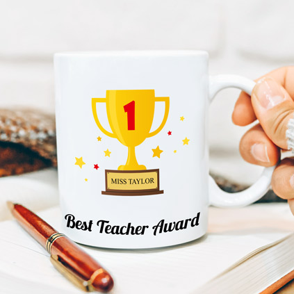 Personalised Best Teacher Trophy Mug