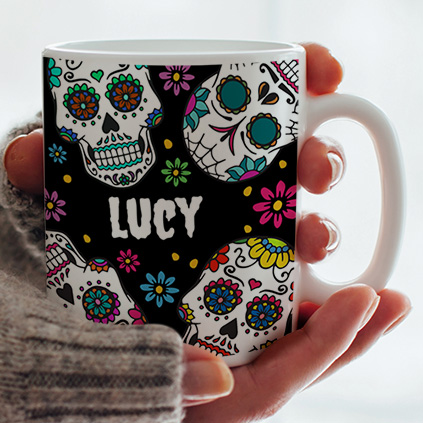 Personalised Black Sugar Skull Mug