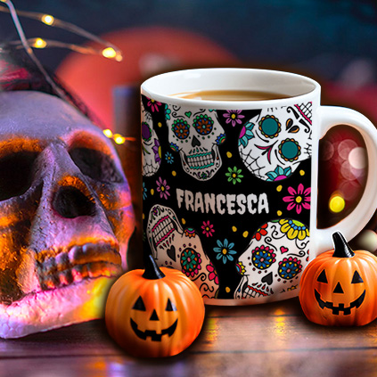 Personalised Black Sugar Skull Mug