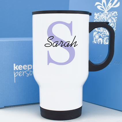 Personalised 14oz Travel Mug Any Name And Initial Choose Colour