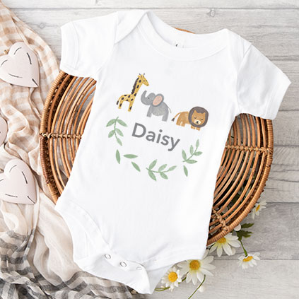 Personalised Jungle Animal Baby Grow