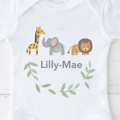 Personalised Jungle Animal Baby Grow