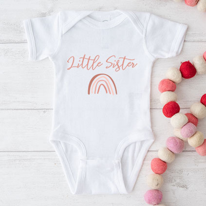 Personalised Little Sister Rainbow Baby Bodysuit