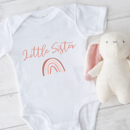 Personalised Little Sister Rainbow Baby Bodysuit