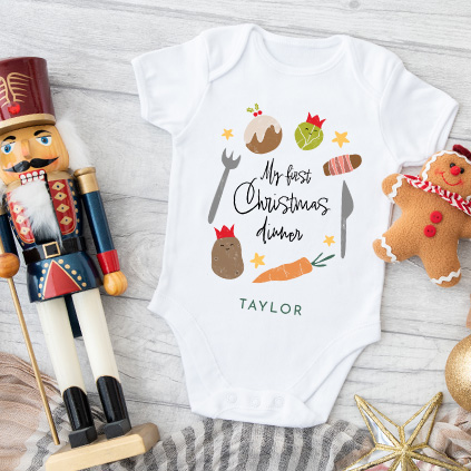 Personalised First Christmas Dinner Baby Grow