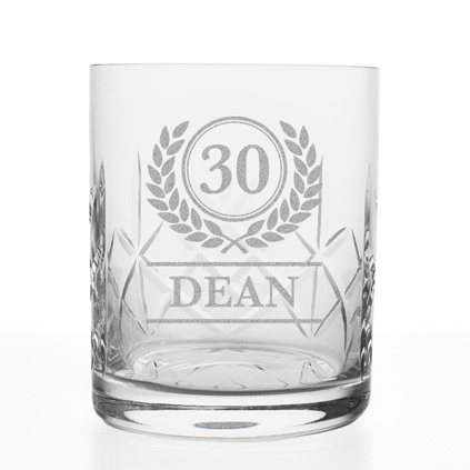 Engraved Wreath Monogram Crystal Whisky Glass