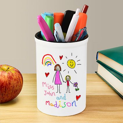Personalised Children's Drawing Upload Pen Pot for Teachers