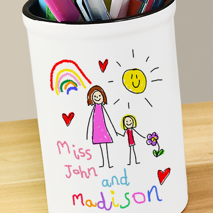 Personalised Children's Drawing Upload Pen Pot for Teachers