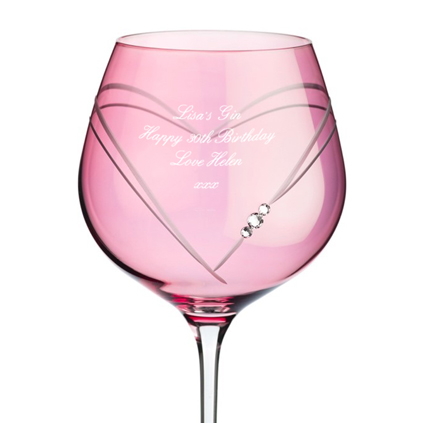 Personalised Pink Heart Diamante Gin Glass With Swarovski Crystals