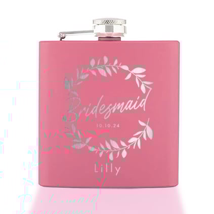 Personalised Bridal Party Pink Hip Flask