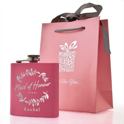 Personalised Bridal Party Pink Hip Flask