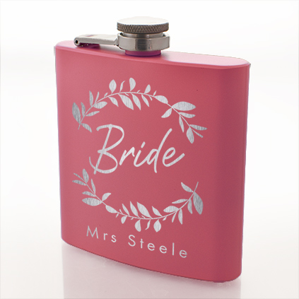 Personalised Bridal Party Pink Hip Flask